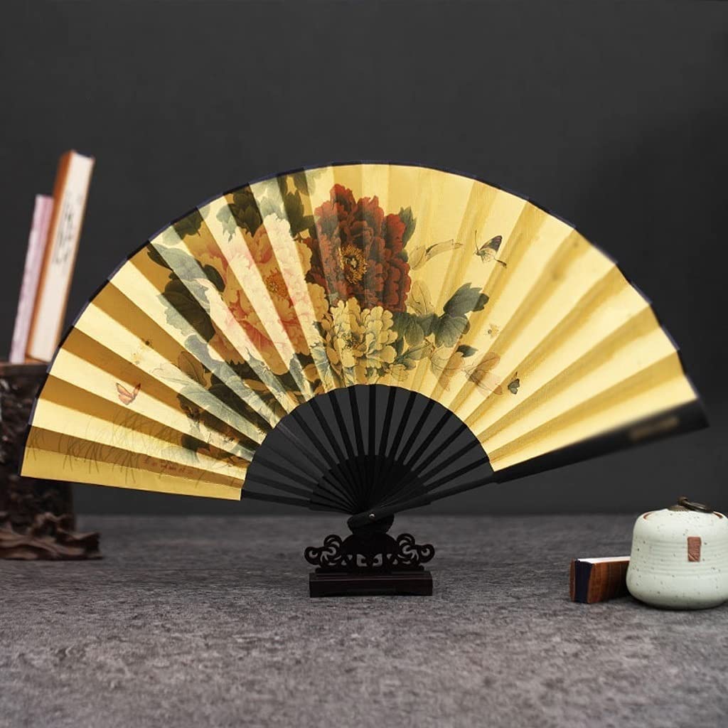 PAMINGONO Faltbarer Handfächer Gold - Chinesischer Tanzfächer Für Damen