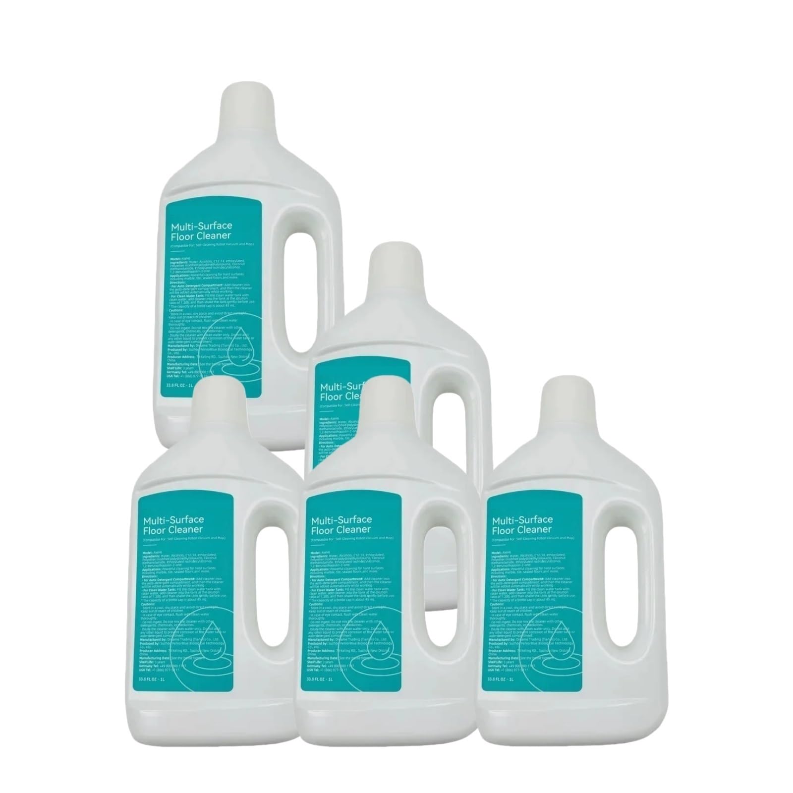 Solución limpiadora multisuperficie for suelos, compatible con Dreame D9/D9 PRO/D9 Max/W10/W10 Pro/H14 H15 PRO, aspiradora, líquido, fregona húmeda y seca.(5PACKS)