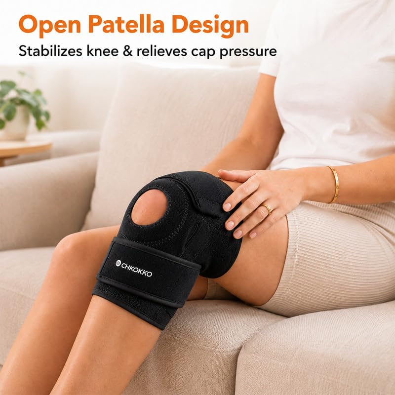 Image of CHKOKKO Premium Knee Cap for women men pain relief | knee support for men gym No Allergic Effect On Skin | Open Patella with Dual Stabilizers | Knee support for gym Arthritis Running Physical Activities | Universal Fit, 2 Piece (A Pair)