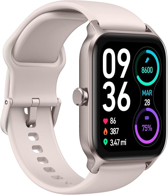TOOBUR Damski smartwatch 1,8 cala, wodoodporny iP68 z połączeniem telefonicznym i wbudowaną Alexą, monitorowanie fitnessu z pulsometrem, 100 trybów sportowych i śledzenie snu, beżowy