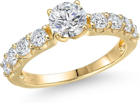 Gem Stone King 1.63 to 5.88 Cttw Round Lab Grown Diamond Engagement Ring For Women | 14K Yellow Gold | IGI Certified | D-E Color VS1 Clarity | Wedding Anniversary Gold Ring