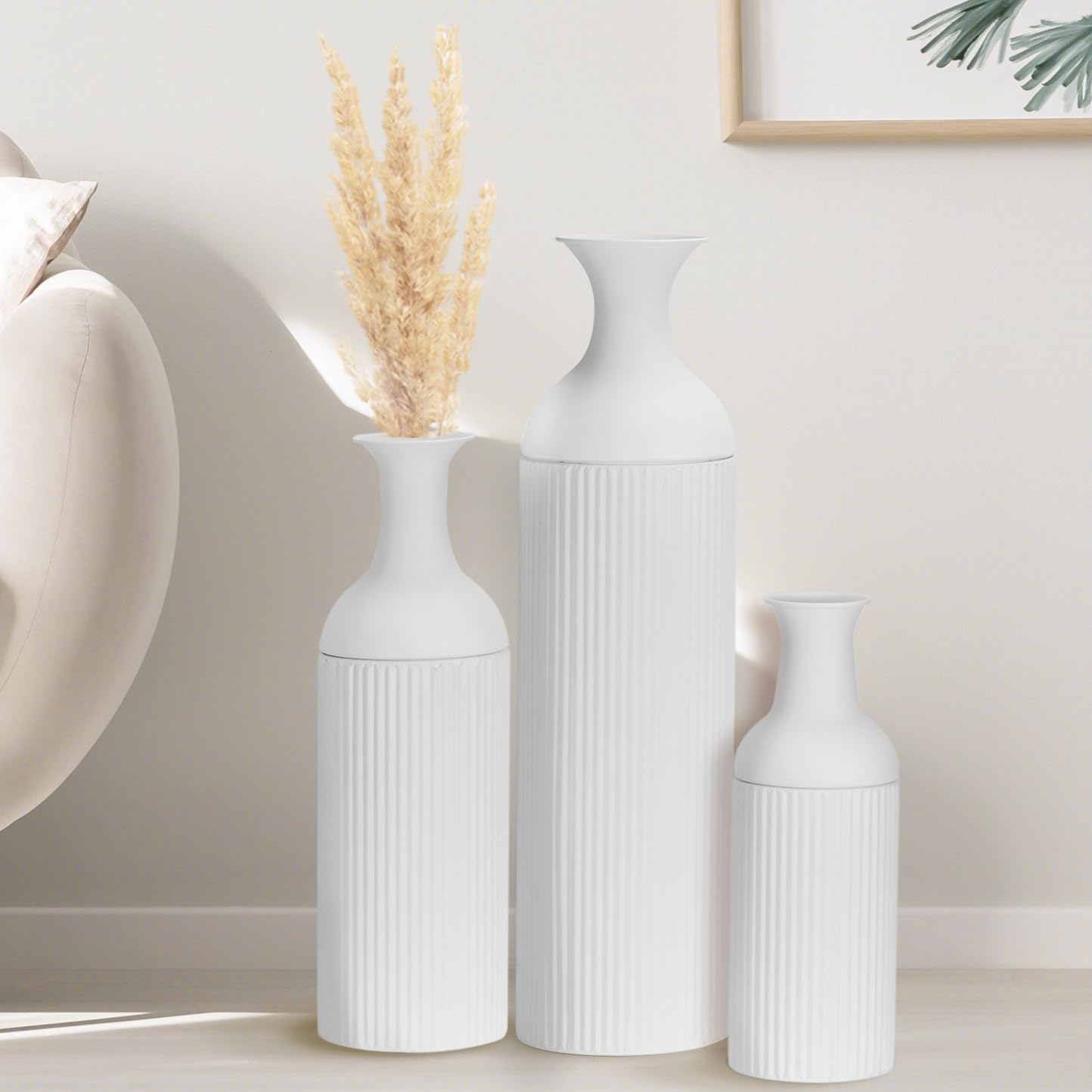 BANOMII Large Metal Floor Vases Set of 3, 27'' 20'' 16'', Black Tall Flower Vase for Pampas Grass, Decorative Big Vases for Hallway Corner, Floor Decor for Living Room
