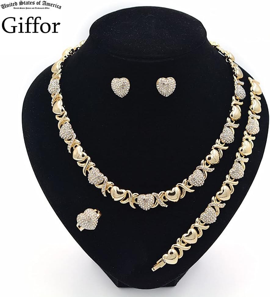 Giffor Sweetheart Valentine's Day 18K Gold Filled Necklaces For Women Jewelry Set Stud Earrings Bracelet Earing Jewellery Christmas Gifts