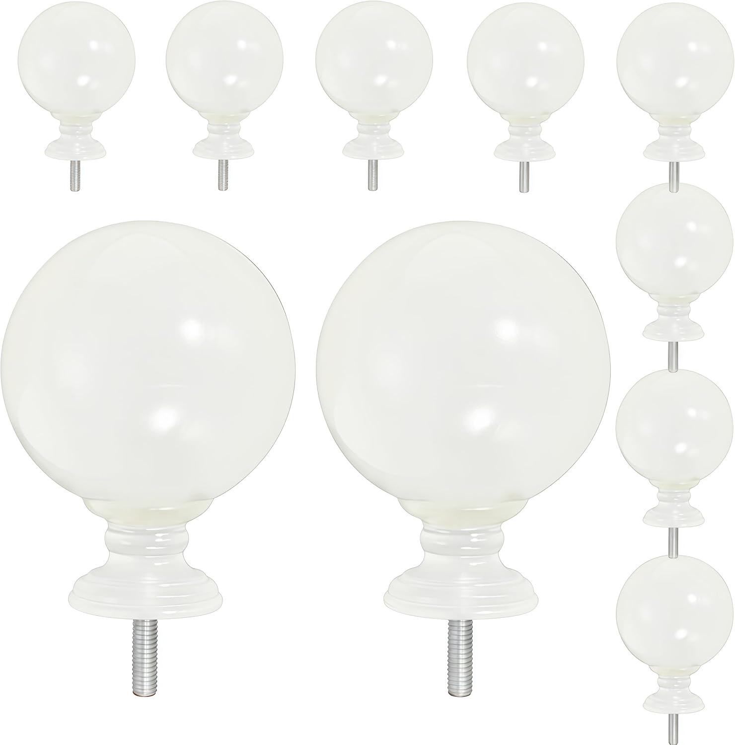 Finials for Curtain Rods 10 Pack of Acrylic Glow in The Dark Round Decorative Heads M6 Screws for 1 Inch Or 7/8 Inch Home Curtain Rods White