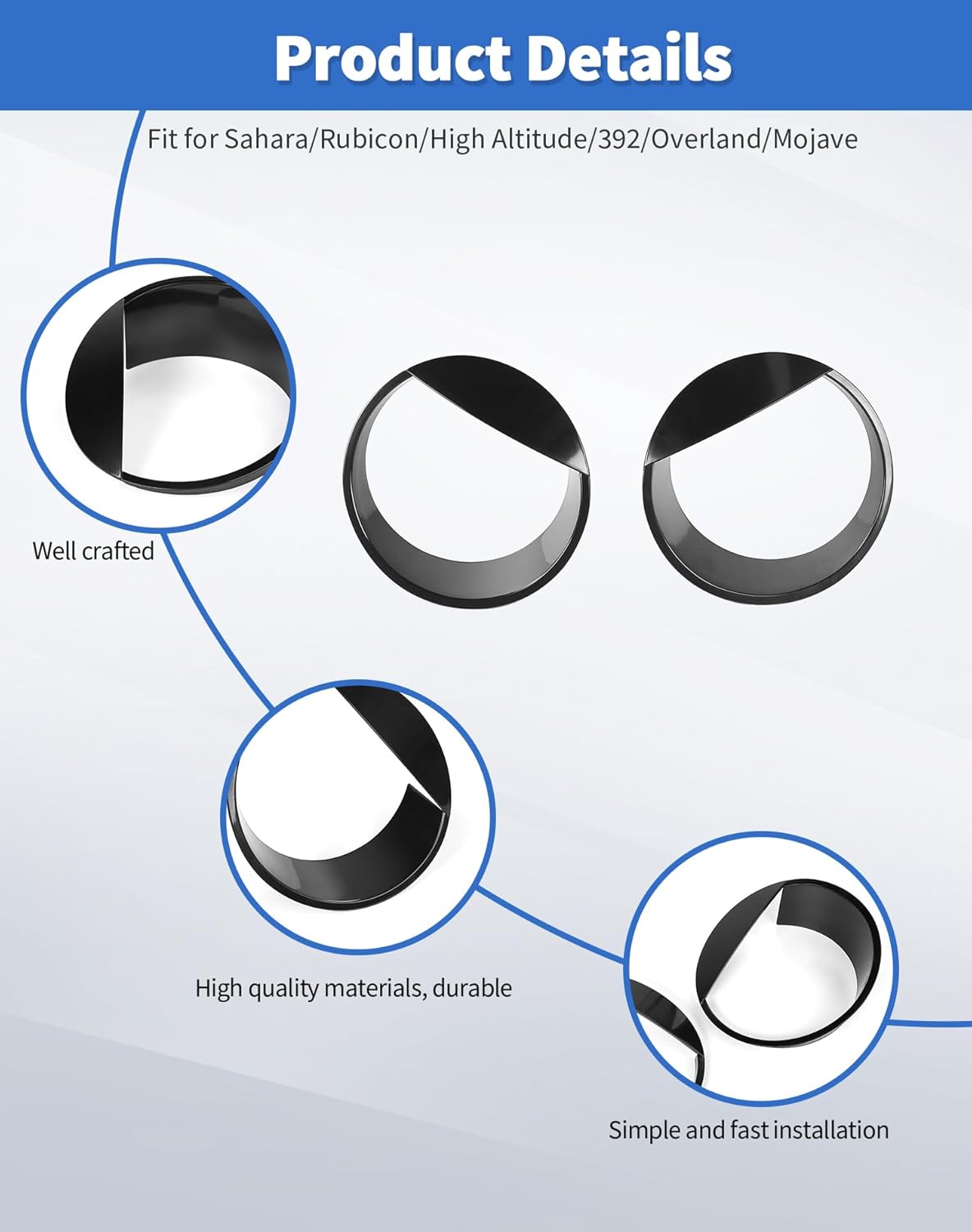 Angry Eyes Front Headlight Trim Cover Frame for 2018-2024 Jeep Wrangler JL/Gladiator JT Front Headlamp Ring Decor (Fit for Sahara/Rubicon/High Altitude/392/Overland/Mojave)