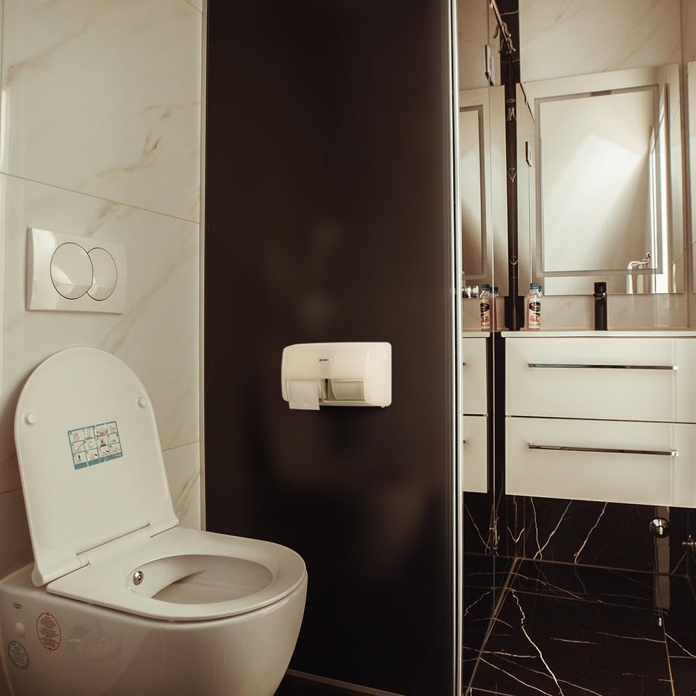 EZ-Pull 4250-EZ - Dispensador de papel higiénico doble para montaje en pared, lado a lado, para baño, oficina, comercial/industrial, color blanco perla, 4250-EZ