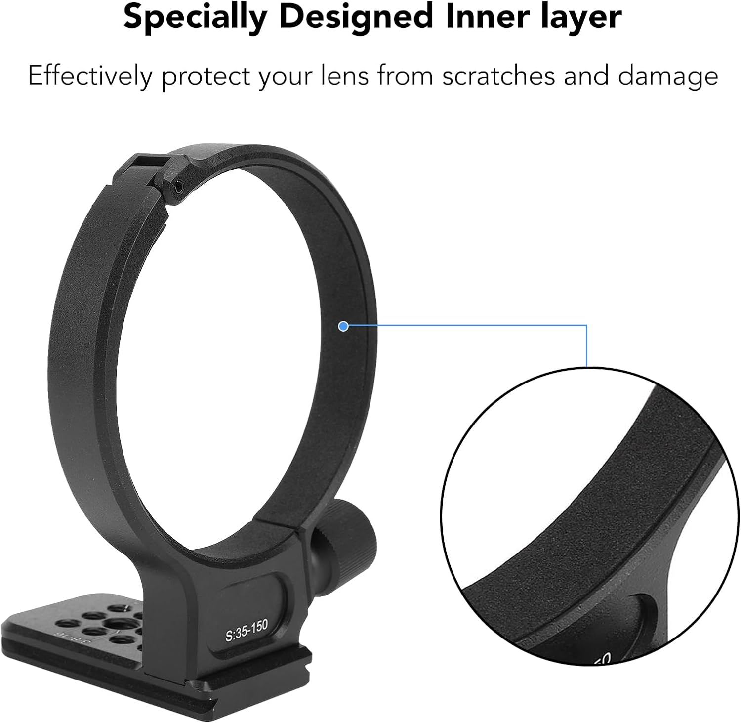 Tripod Mount Ring for AF 35 to 150mm with Quick Release Plate, 1/4 3/8 Inch Screw Holes, Aluminum Alloy Design, Protects Lens, Mounts on Tripods, CNC Machined