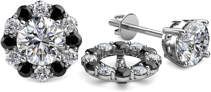 Black & White Natural Diamond 0.74 ctw Women Halo Jackets for Stud Earrings 14K White Gold
