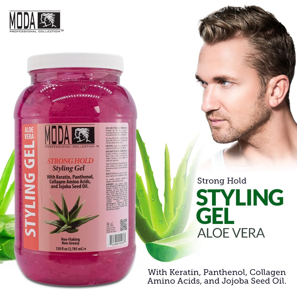 MODA - Strong Hold Styling Hair Gel - Nourishes and Repairs with Glycerin, Keratin, Panthenol, Collagen, and Vitamin E - Maximum Hold, Long-Lasting for All Hair Types - 128 Oz - Image 2