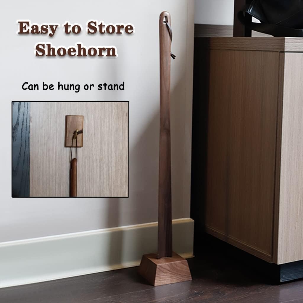 Calzador largo de madera de haya de estilo japonés para hombres y mujeres, calzador duradero extra largo con base estable, palo auxiliar de zapatos para un uso sin esfuerzo, necesita doblarse