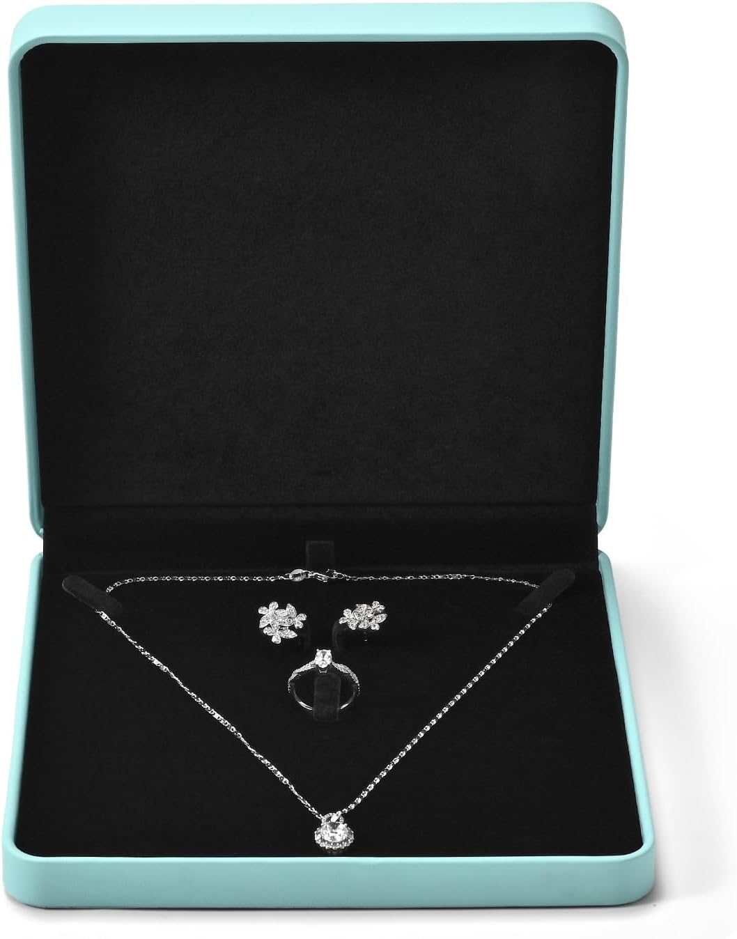3 in 1 Large PU Leather Jewelry Set Box, Velvet Interior Necklace Jewelry Gift Boxes, Necklace Earring Ring Bracelet Holder for Birthday,Wedding, Valentine's Day Mother's Day (Blue)