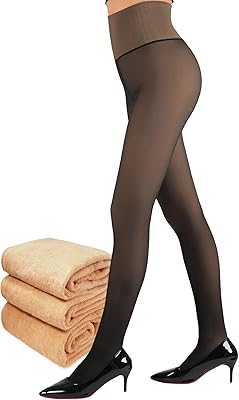 Fleece Lined Tights Women, Control Top Thermal Tights for Women, Fake Translucent Winter Warm Tights
