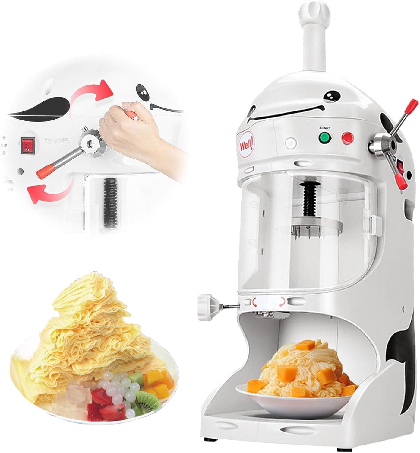 Commercial Ice Crusher (Ice Cream/Smoothie) Thickness Adjustable Dust/Splash Proof Cover, Fast Spinning, Powerful For Party Events, Snack Bar, Home And Commercial Use