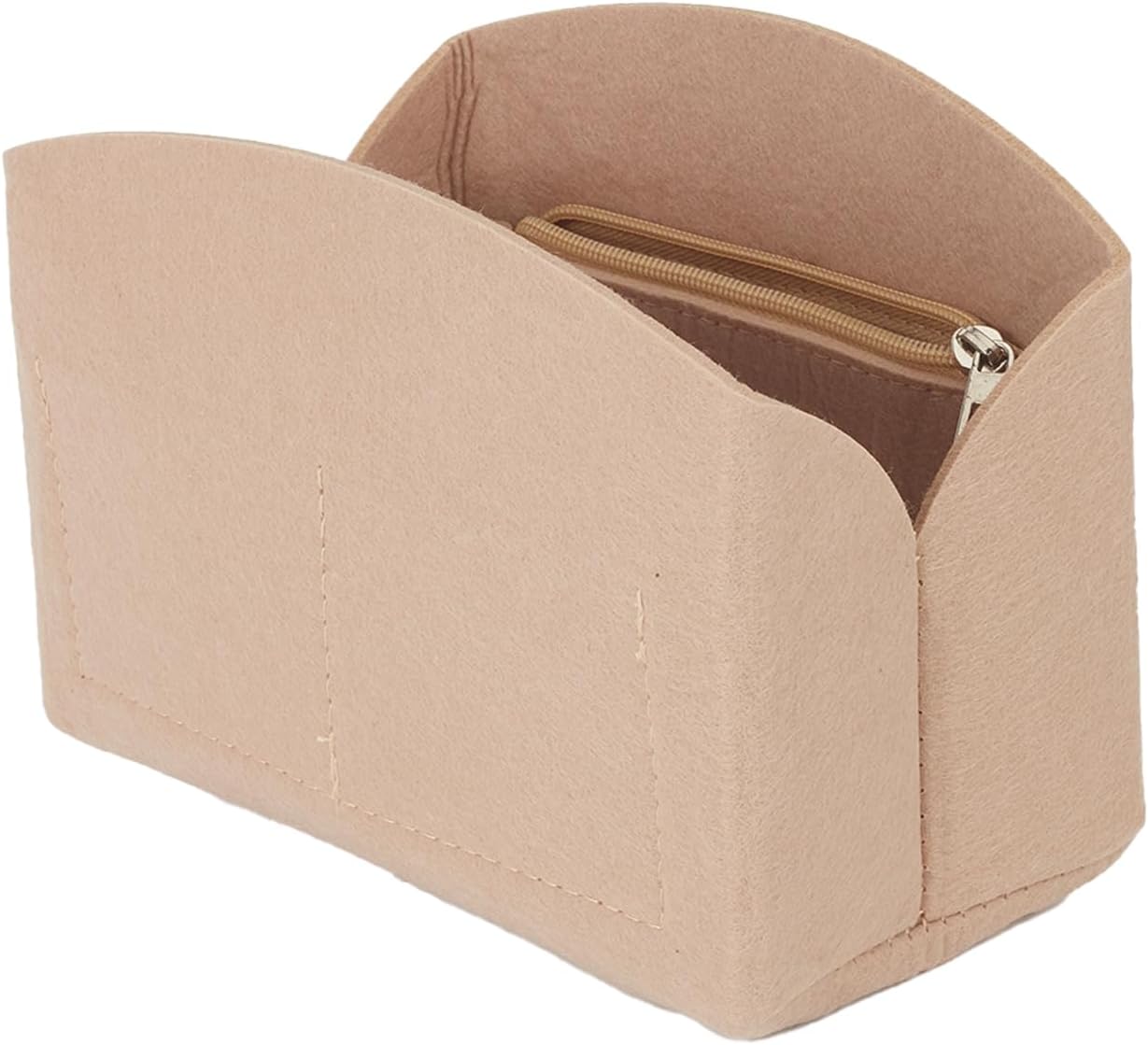 NICENEEDED Beige Purse Organizer Insert, Shell-Shaped Divider with Zipper for Women Tote Bag, Multiple Compartments Bag Interior Portable Felt Liner Tidy Organizer for Handbag