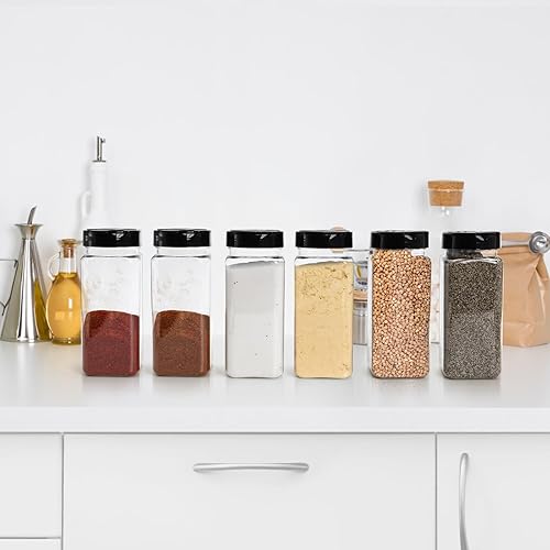 Miniatura 8 de Hacaroa Paquete de 16 tarros de especias de plástico de 21 onzas con tapas para coctelero/vertedor, recipientes cuadrados grandes vacíos para