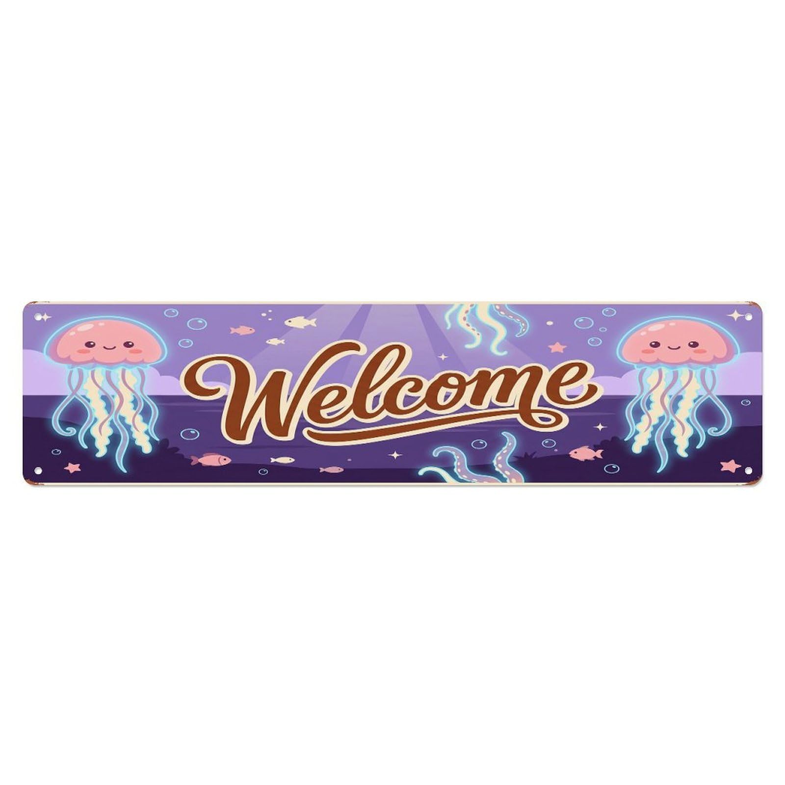 Olhnbad 4X16inch(10X40cm) Vintage Welcome Jellyfish Deep Metal Tin Sign