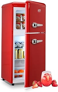 KRIB BLING Refrigerator with Freezer 3.5 Cu.Ft with 7 Level Adjustable Thermostat Control 2 Door Energy Saving Top-Freezer Compact Refrigerator Red