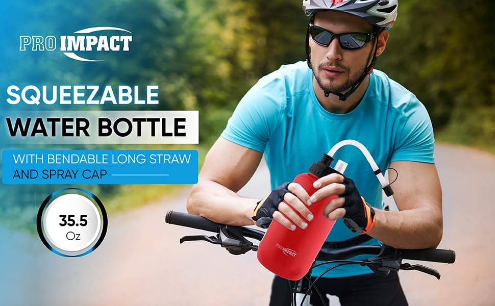 Miniatura 5 de Pro Impact Botella de agua exprimible con popote largo flexible y tapa rociadora, plástico LDPE sin BPA, hidratación para béisbol, hockey, gimnasio,