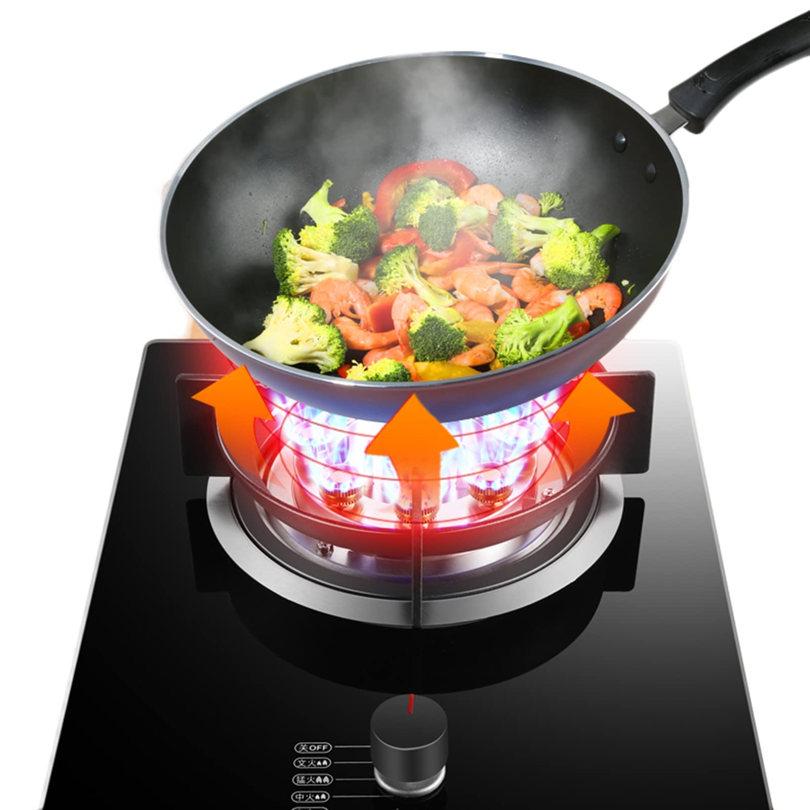 Contemporary Black Tempered Glass Gas Stove Hob With Wok Burner With - View #2