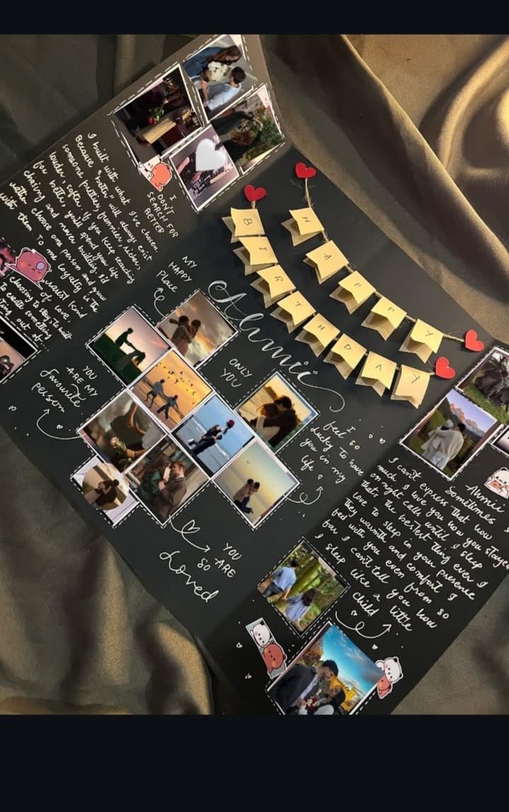 Handmade Birthday Card with Photo Collage, Personalised Scrapbook Style, Black, Happy Birthday Banner Design-picture-18