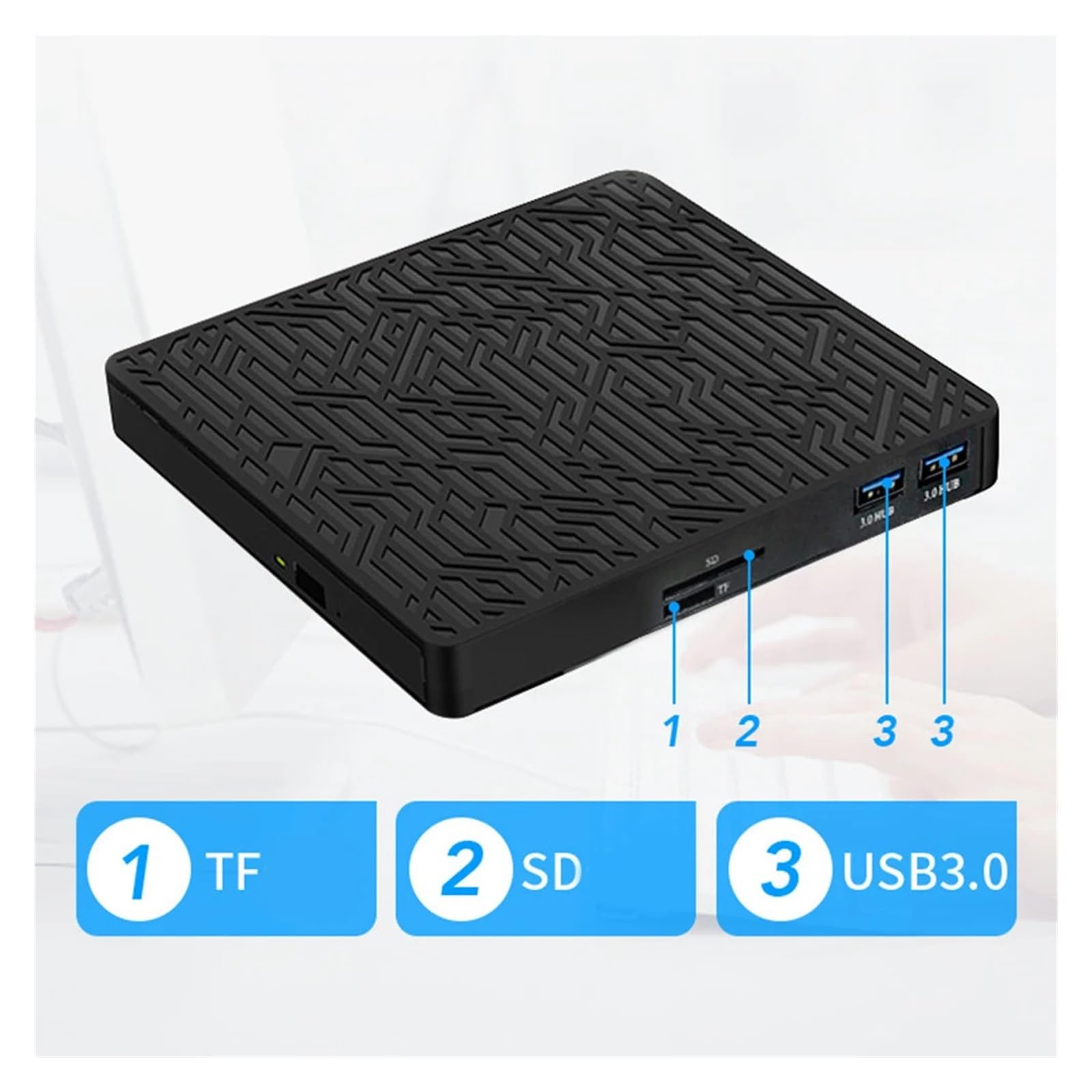 Graveur De DVD 2 Mo, Lecteur CD-ROM avec Carte SD/TF Blue Ray CD Burner USB3.0 for Ordinateur De Bureau
