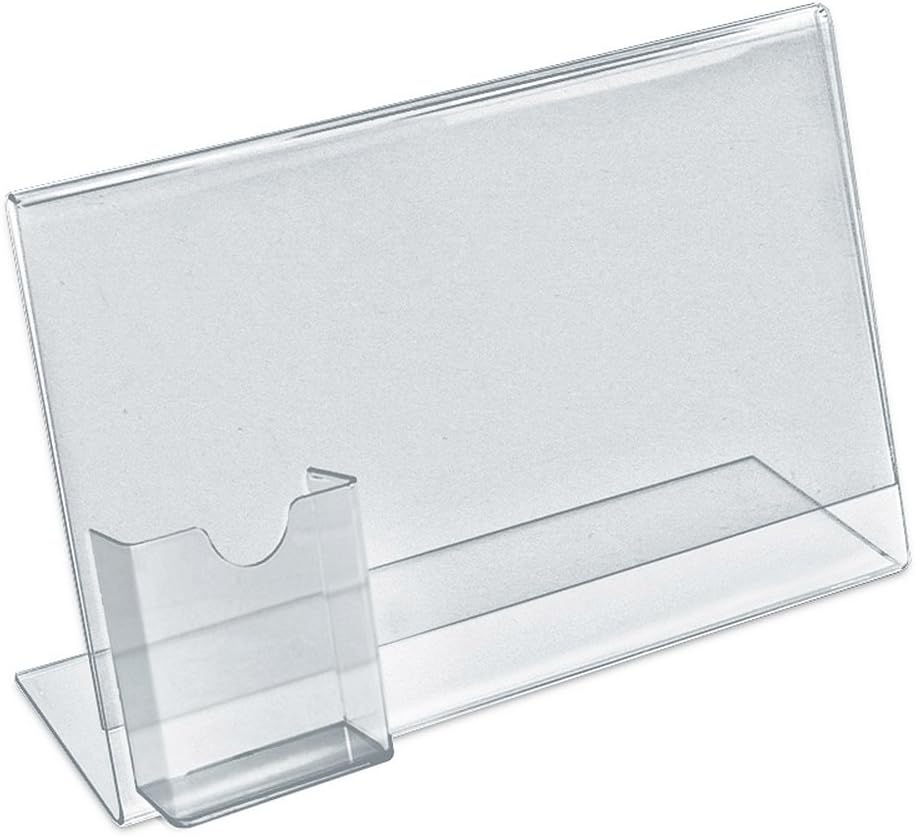 Azar Displays 252042 11" W x 8.5" H Horizontal Double Sided, Stand Up Acrylic Sign Holder with Attached Business Card holder