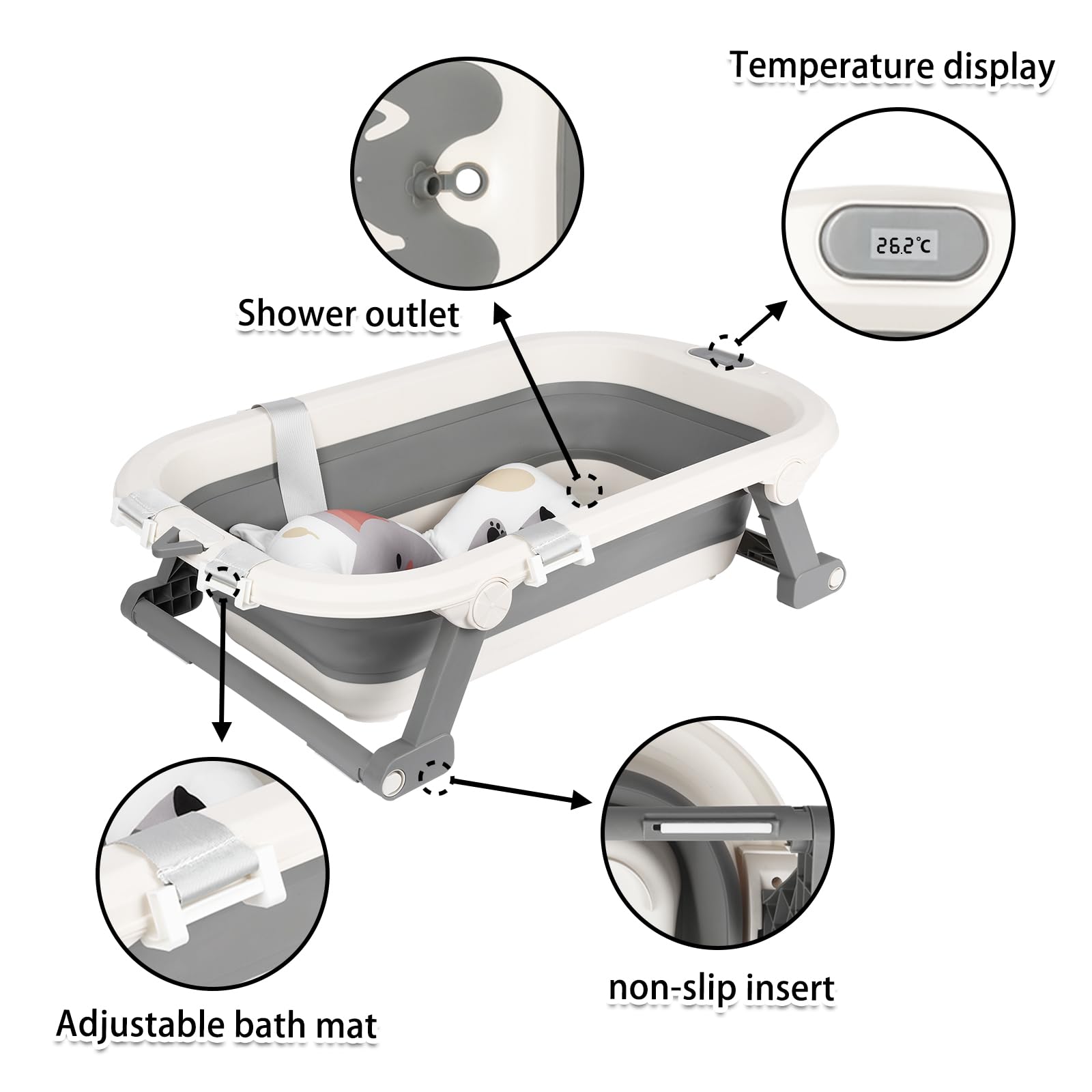 Baignoire Bébé Pliable avec Thermomètre Digital Compacte Portable