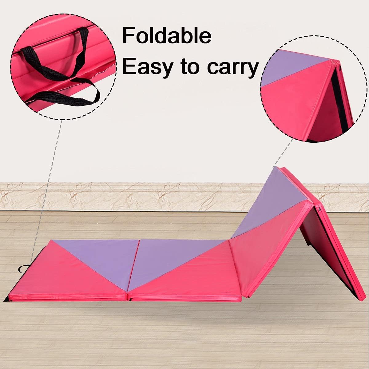Giantex Gymnastics Mat, 4'x10'x2 Extra Thick Anti-Tear Folding Gymnastics Exercise Mat w/Carrying Handle, Hook and Loop Fastener, Panel Mat for Gymnastics, Exercise, Aerobics, Stretching