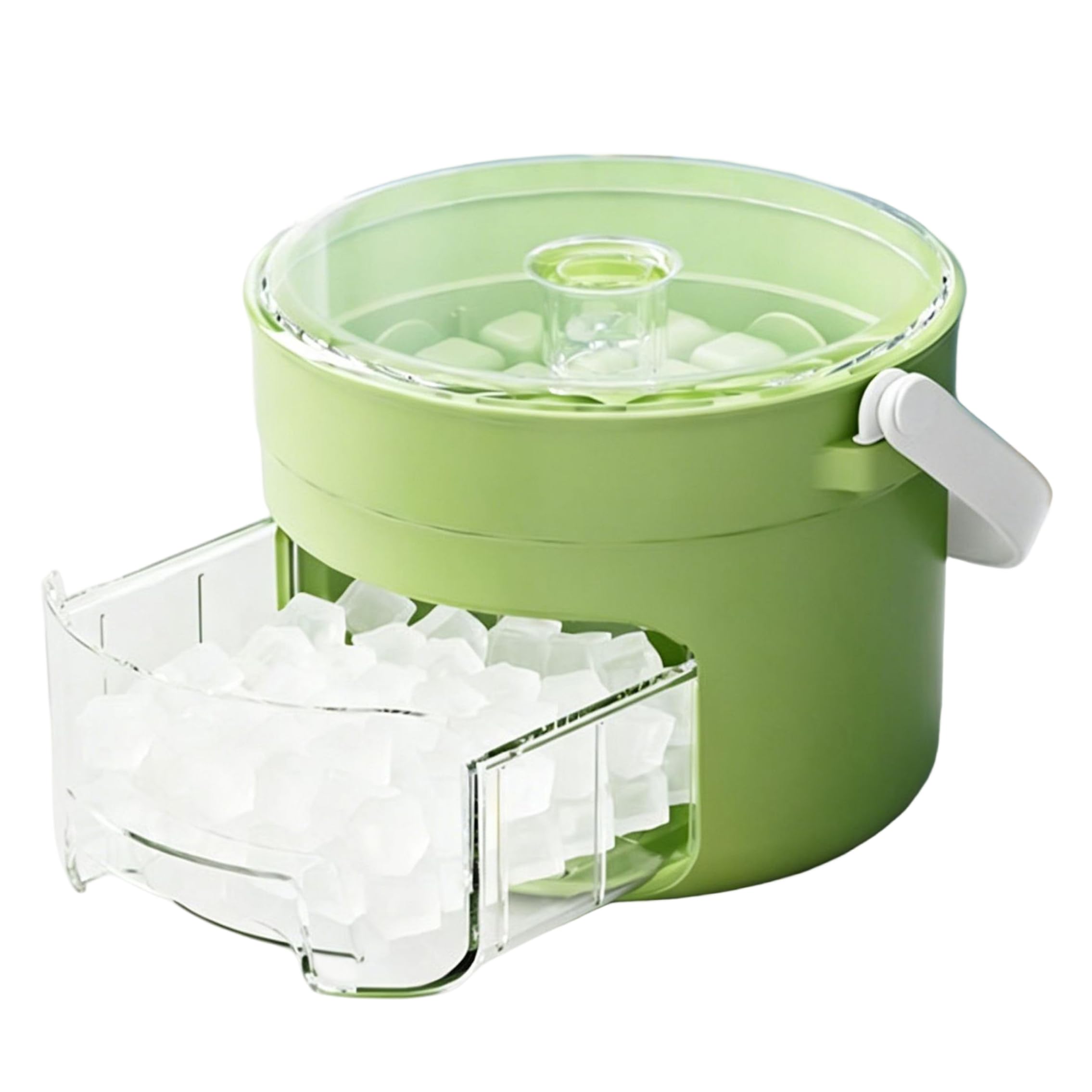 Neptuiby Ice Cube Maker, 25-cube Ice Bucket for Freezer with Lid Portable Press-to-release Tray with Lid and Handle Green.