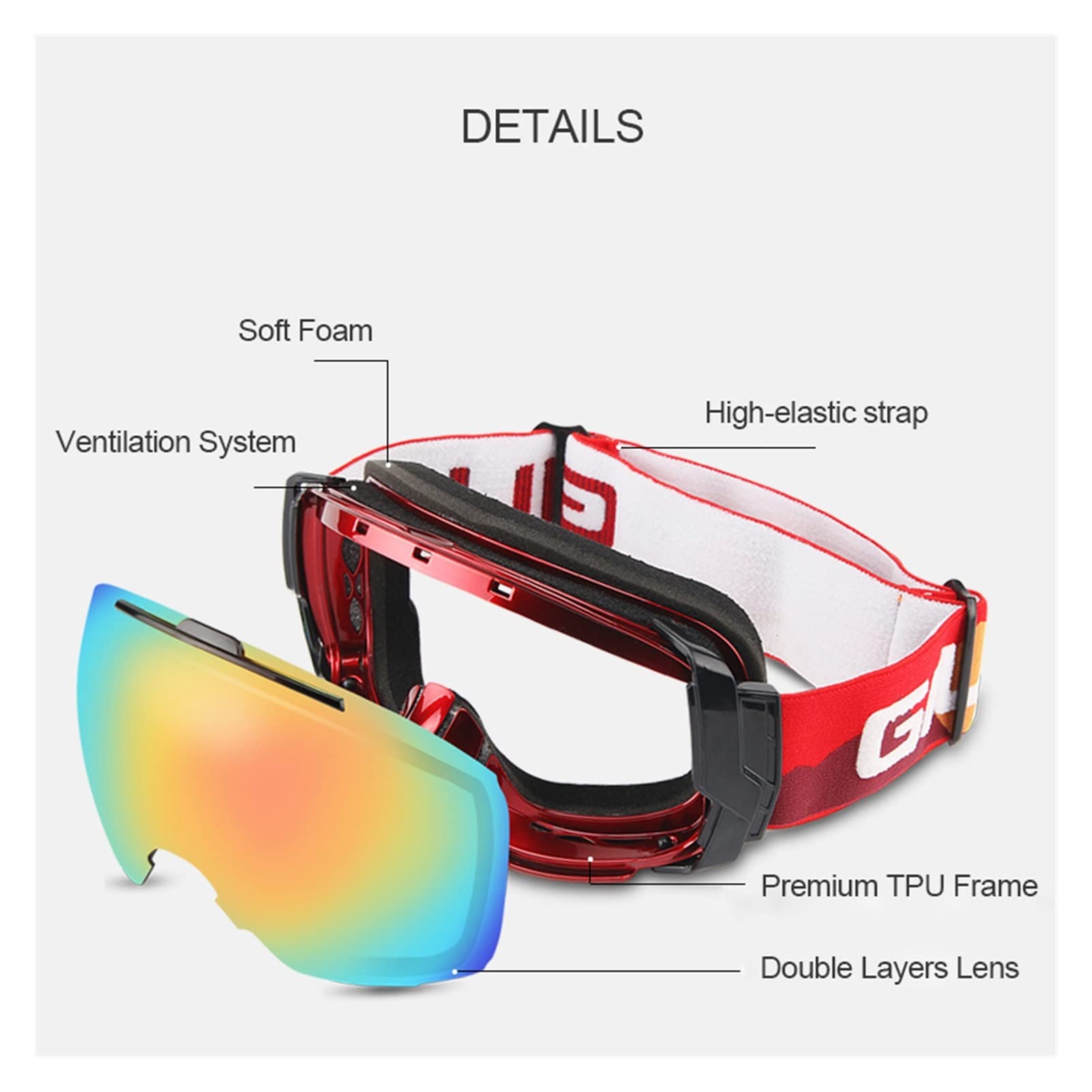 Occhiali da Sci sopra Gli Occhiali da Ciclismo Sci Snowboard Occhiali da Neve Lenti a Doppio Strato Anti-Appannamento Protezione Adatta per Uomo Donna