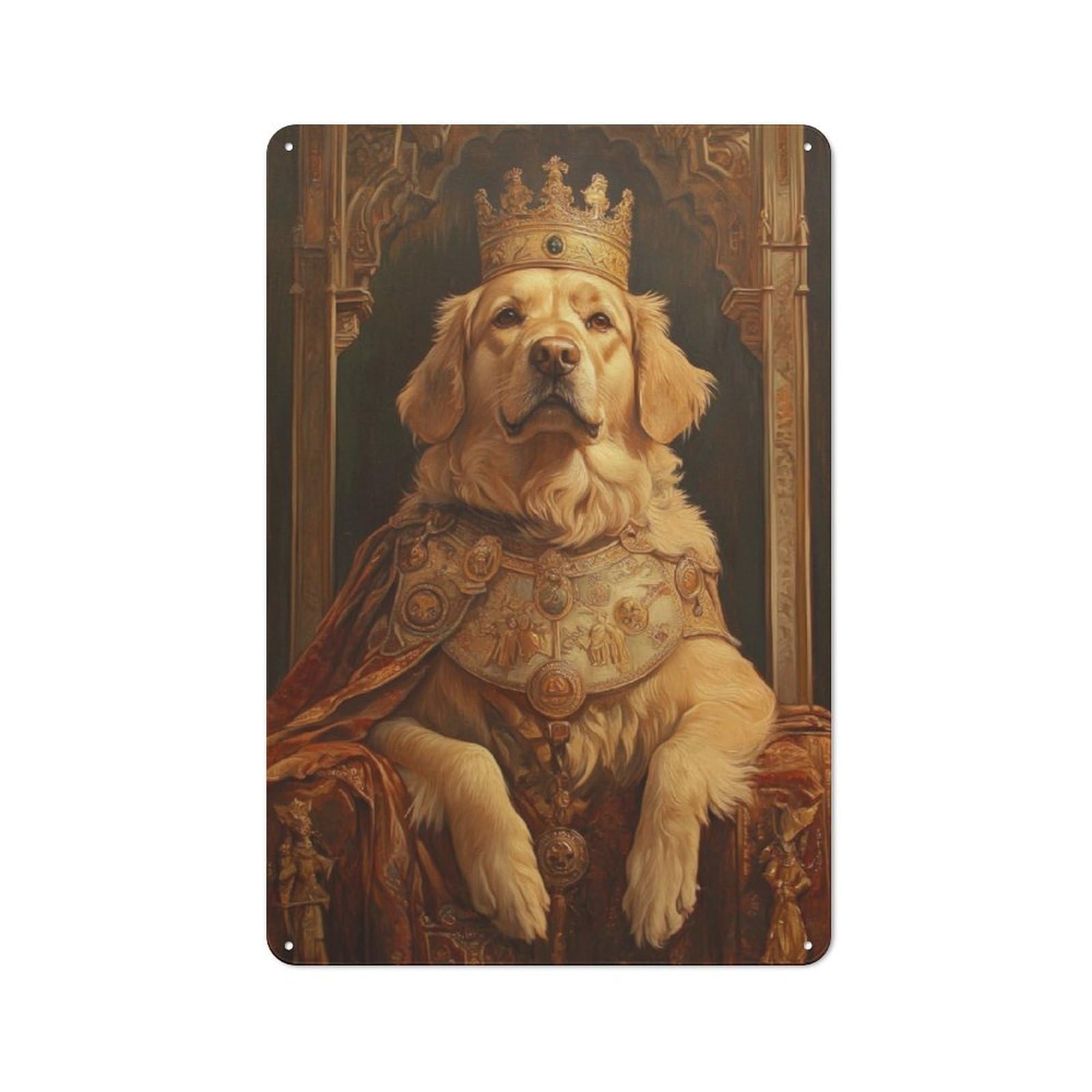 Junmoney Golden Retriever King 30X20cm Rustic Tin Sign With For Studio Or Craft Room, Tin Sign Wall Decor For Studios And Craft Rooms