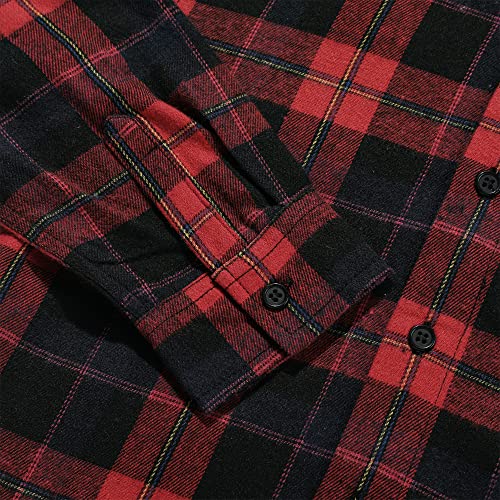 Trendstitch Boys' Button Down Hooded Plaid Dress Shirts Kids Long Sleeve Cotton T-Shirt Hoodies Jackets Outfit For Boys, Red, 8 Years #TOP7