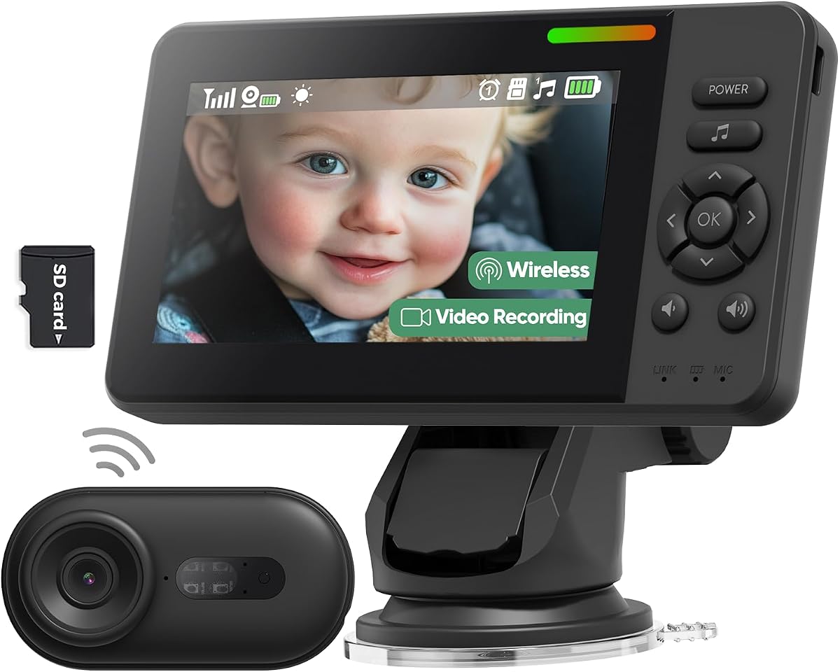 Wireless Baby Car Camera with 1080P Advanced Night Vision and 32H Battery, No Wi-Fi Needed Easy Setup Car Baby Monitor with Video Recording Adjustable Angle, Newborns Travel Essentials Gifts | No Wi-Fi Needed, Easy Setup Car Baby Monitor, Video Recording Adjustable Angle, Newborns Travel Essentials Gifts
