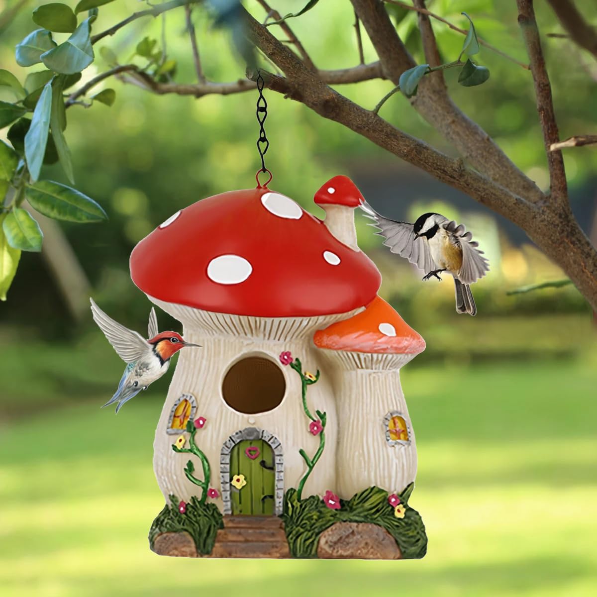 Bltnever Mushroom Cute Resin Birdhouse (Red)