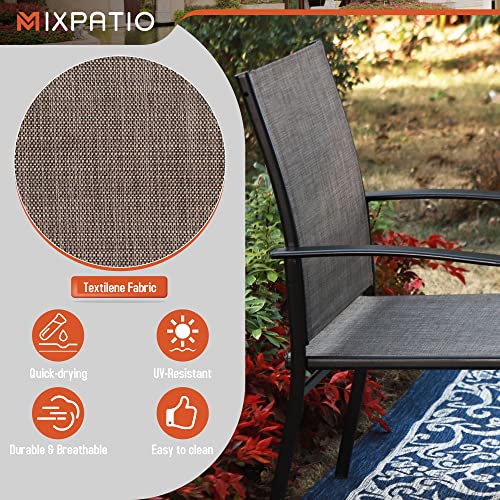 MIXPATIO 7-Piece Outdoor Dining Set 6 Brown Textilene Chairs and Teak Color Tabletop Outdoor Dining Table with 1.57\"~2\" Umbrella Hole for Deck Garden Backyard - Thumbnail 3