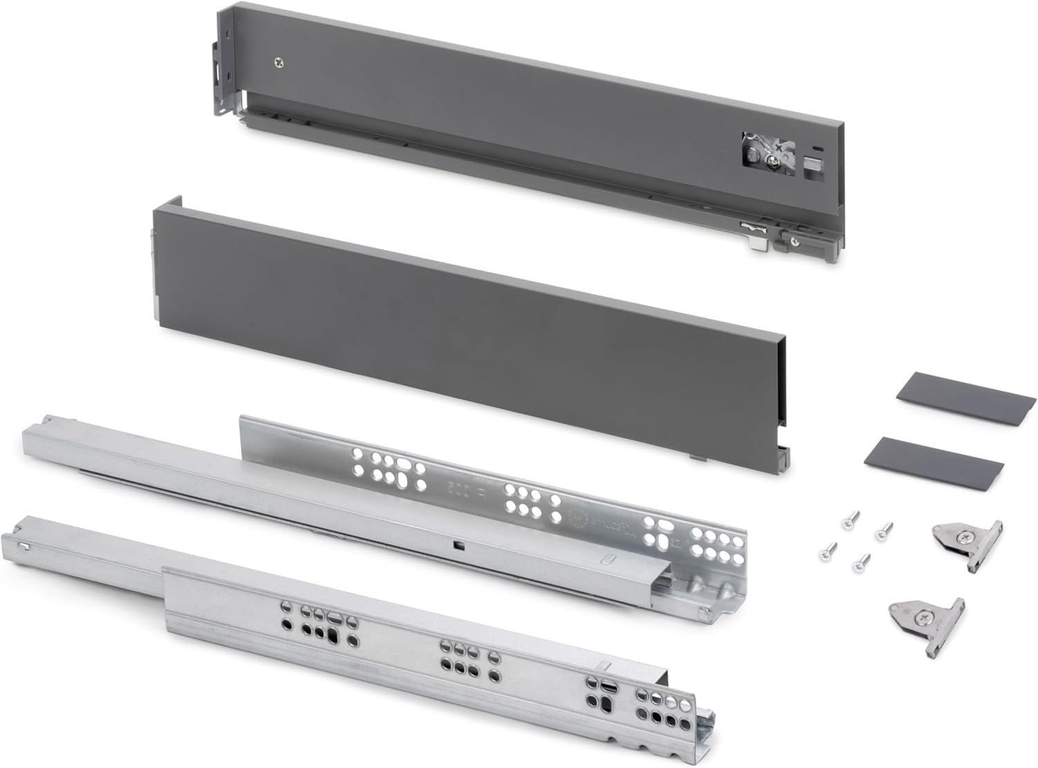 Emuca - Vertex External Drawer with 3D Control, Drawer Rails H 93 mm, 40 kg, Board Thickness of 18 mm, Depth 450 mm, Steel, Anthracite Grey