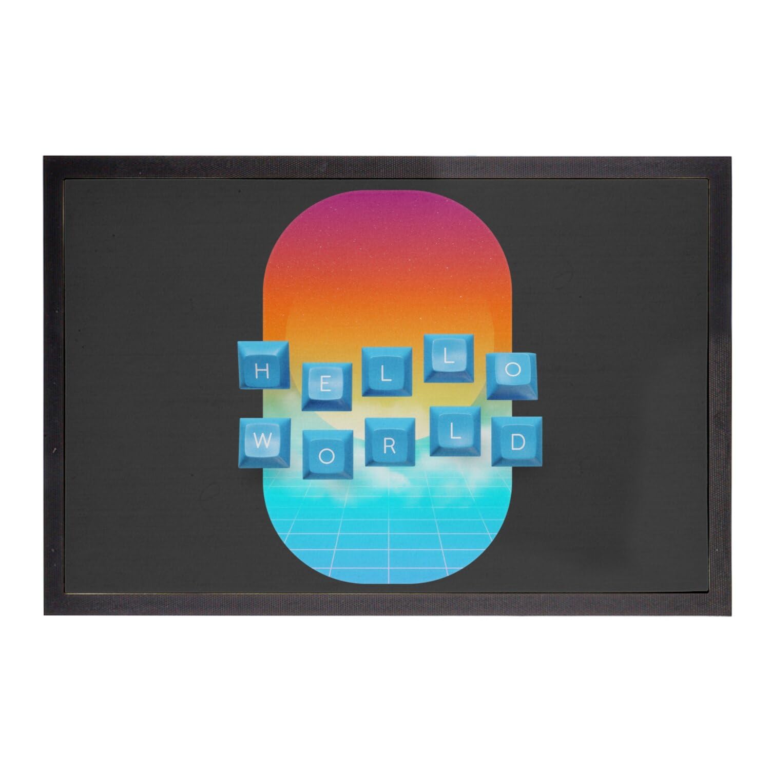 Paillasson noir Hello World tapis entree geek informatique clavier mecanique 60x40cm
