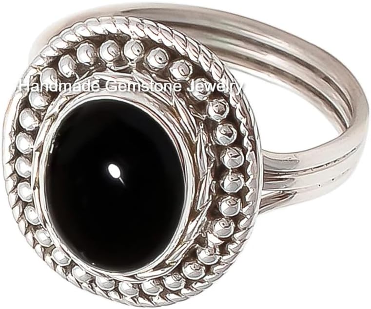 Black Onyx Ring, Oval Stone Ring, Cocktail Ring, Handmade Gemstone Jewelry, Boho Ring, Wedding Ring, Natural Black Onyx Jewelry