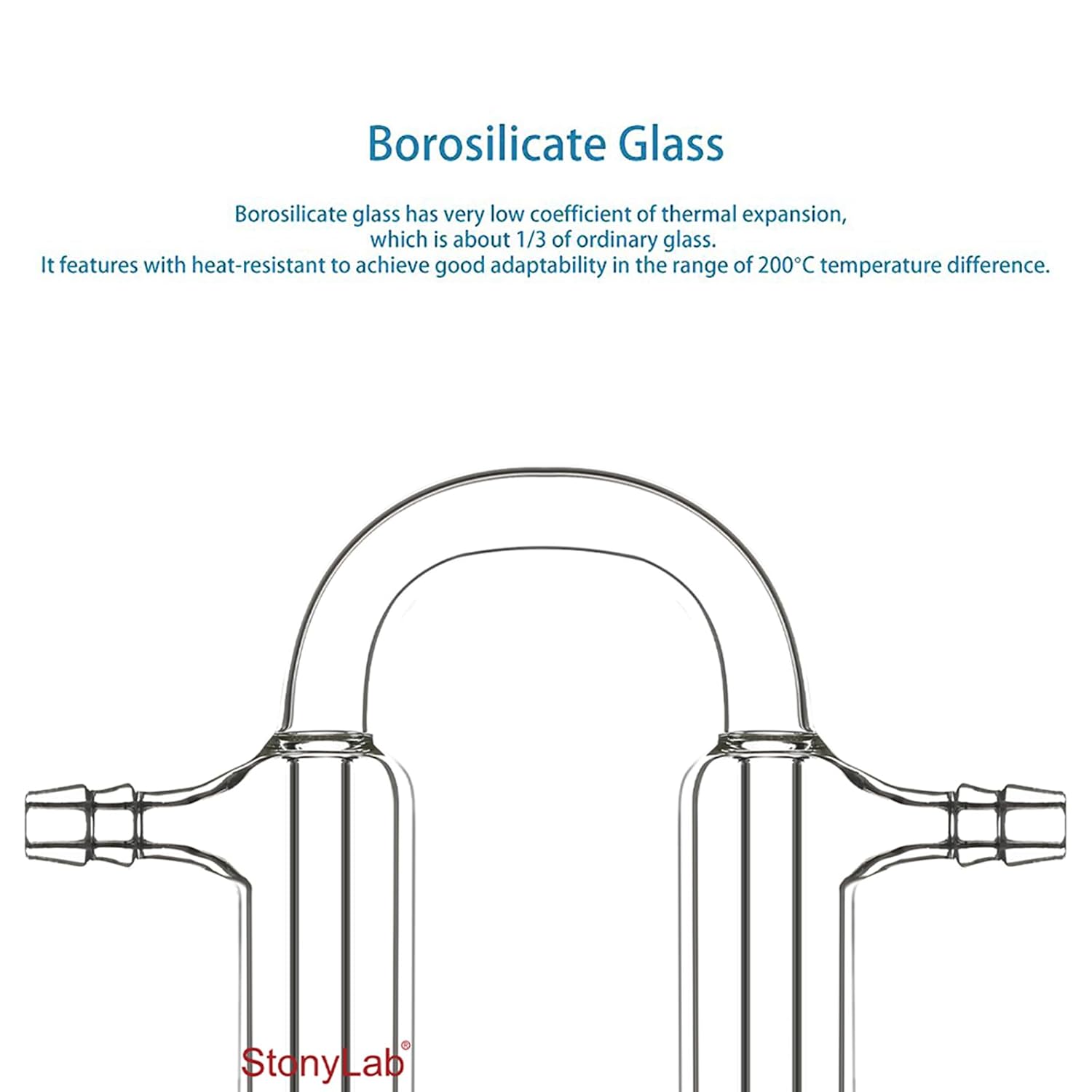 stonylab U-Shape Glass Gas Bubbler, Reverse Flow U-Shape Oil Bubbler Glass Adapter with Two Reservoirs, 10 mm Hose Connection, High Borosilicate Glass for Lab Gas Reaction, Purification, and Drying