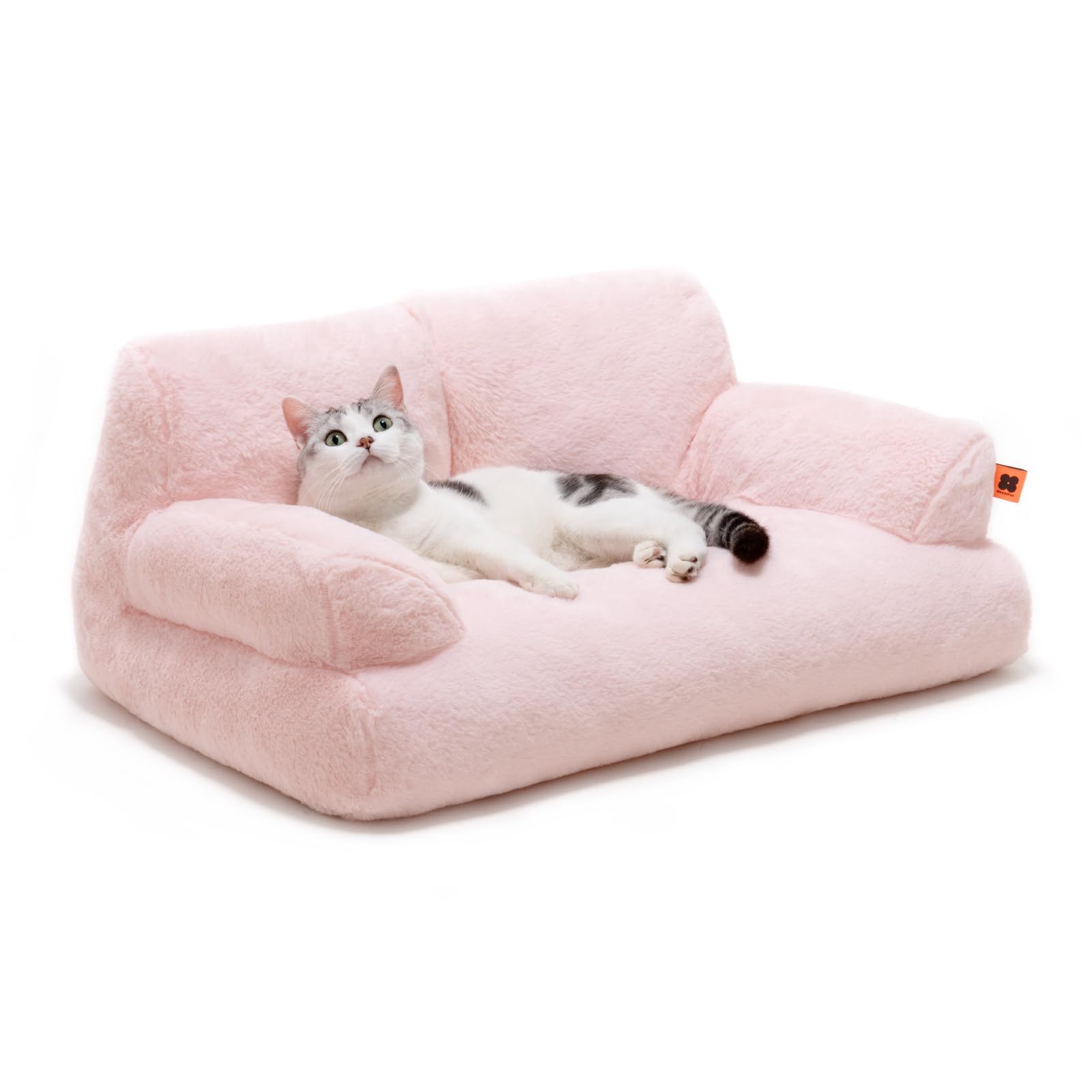 Pet Couch Bed, Washable Cat Beds for Medium Small Dogs & Cats, Dog Beds with Non-Slip Bottom, Fluffy Cat Couch (Pink)