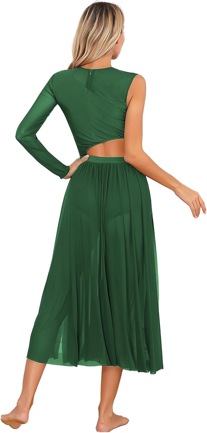 JEATHA Womens Modern Lyrical Dance Costume Cutout Patchwork Side Split Dresses Morden Contemporary Dancewear