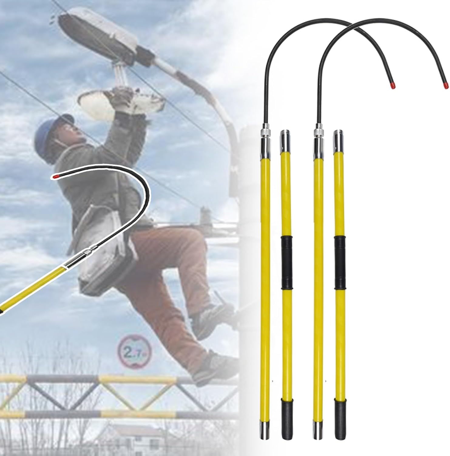 Safety Hook Rescue Pole - Insulated Anti Electric Shock 3-10 Ft Lightweight for New Energy Vehicle Repairs, 10KV 35KV 110KV 220KV High Voltage Safety Tool