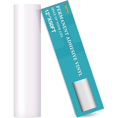 HTVRONT White Permanent Vinyl - 12" x 50 FT White Adhesive Vinyl Roll for All Cutting Machine, Silhouette and Cameo Cutters