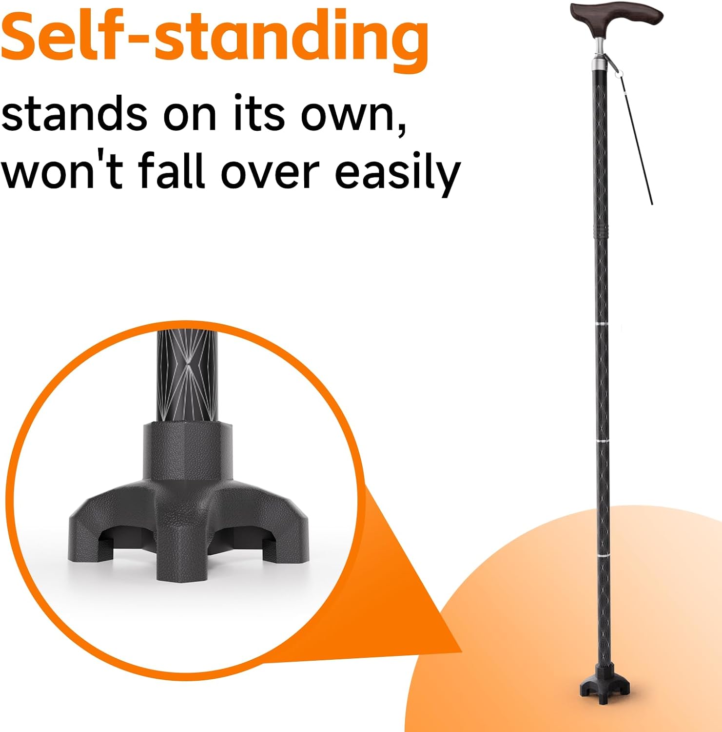 Aluminum Alloy Walking Cane, Height Adjustment and Foldable, Wooden Ergonomic Contoured Grip, All-Terrain Walking Stick for Men/Women(JM103-5-Y)