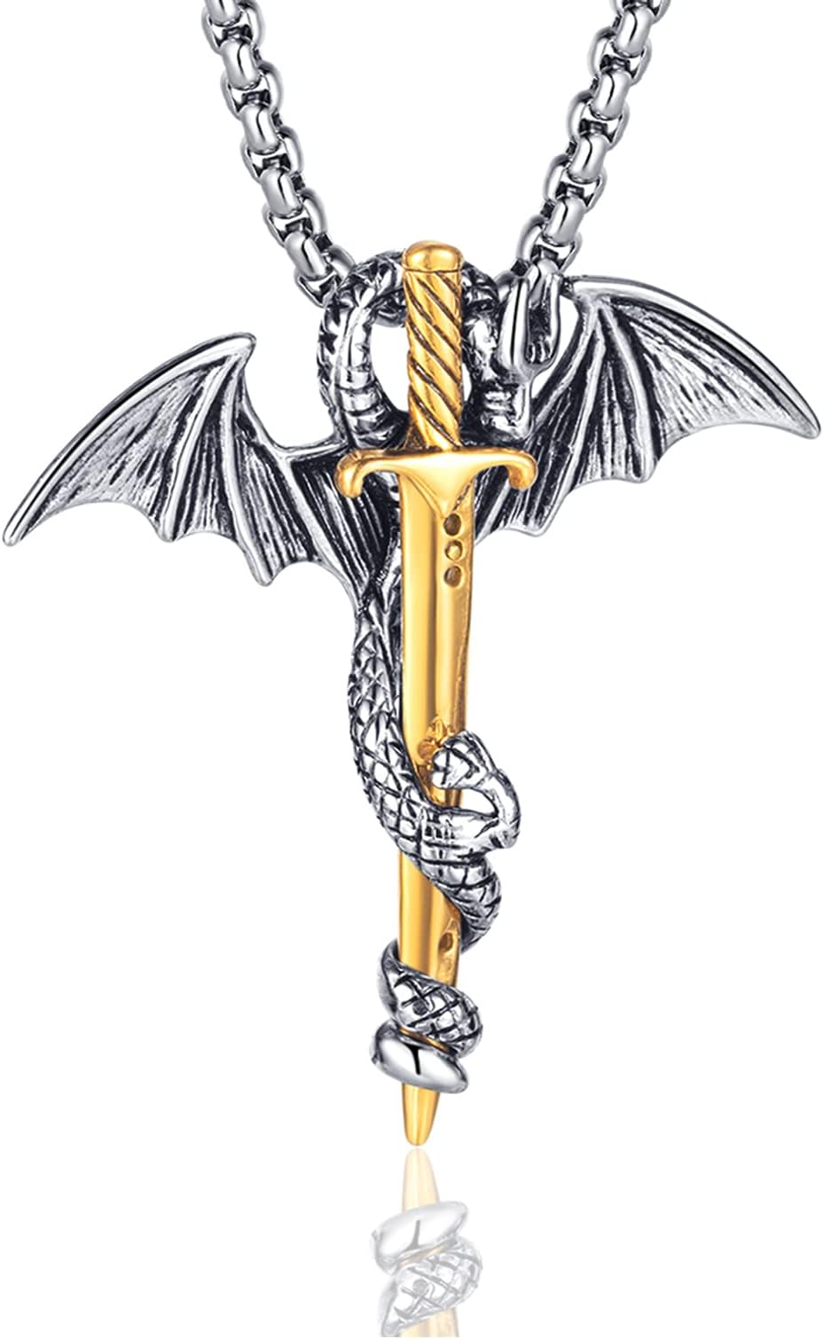Punk Animal Pendant Titanium Steel Sword Wing Dragon Necklace