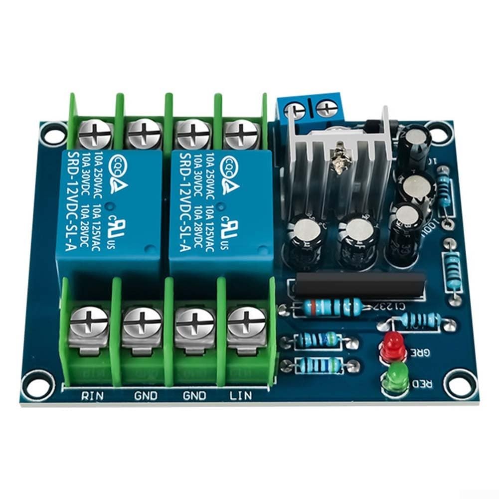 Circuito di protezione per altoparlanti a doppio canale da 10 A con ritardo di accensione di 3 secondi, indicatore blu e regolatore di tensione, per amplificatori audio e sistemi Hi-Fi fai da te