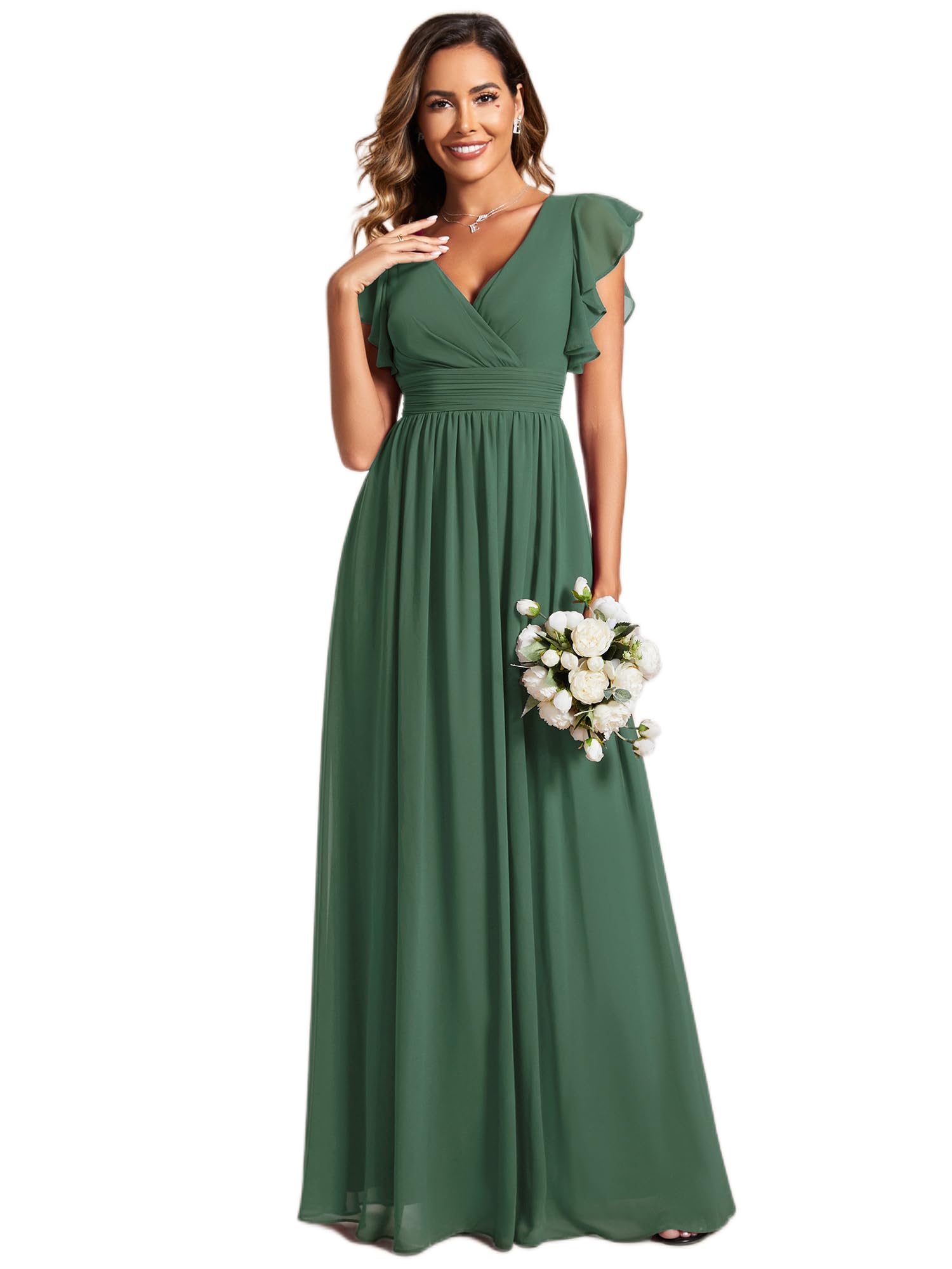 Ever-Pretty Vestido de Noche Largo Elegante para Boda Cuello en V A-Line Ball Gowns Mujeres Halter Vestidos de Novia de Gasa ES01819