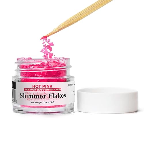 Miniatura 7 de Bakell 's Hot Pink Shimmer Flakes - (1.76 onzas y 1 tarro)  Extraordinaria purpurina comestible para tus obras maestras culinarias