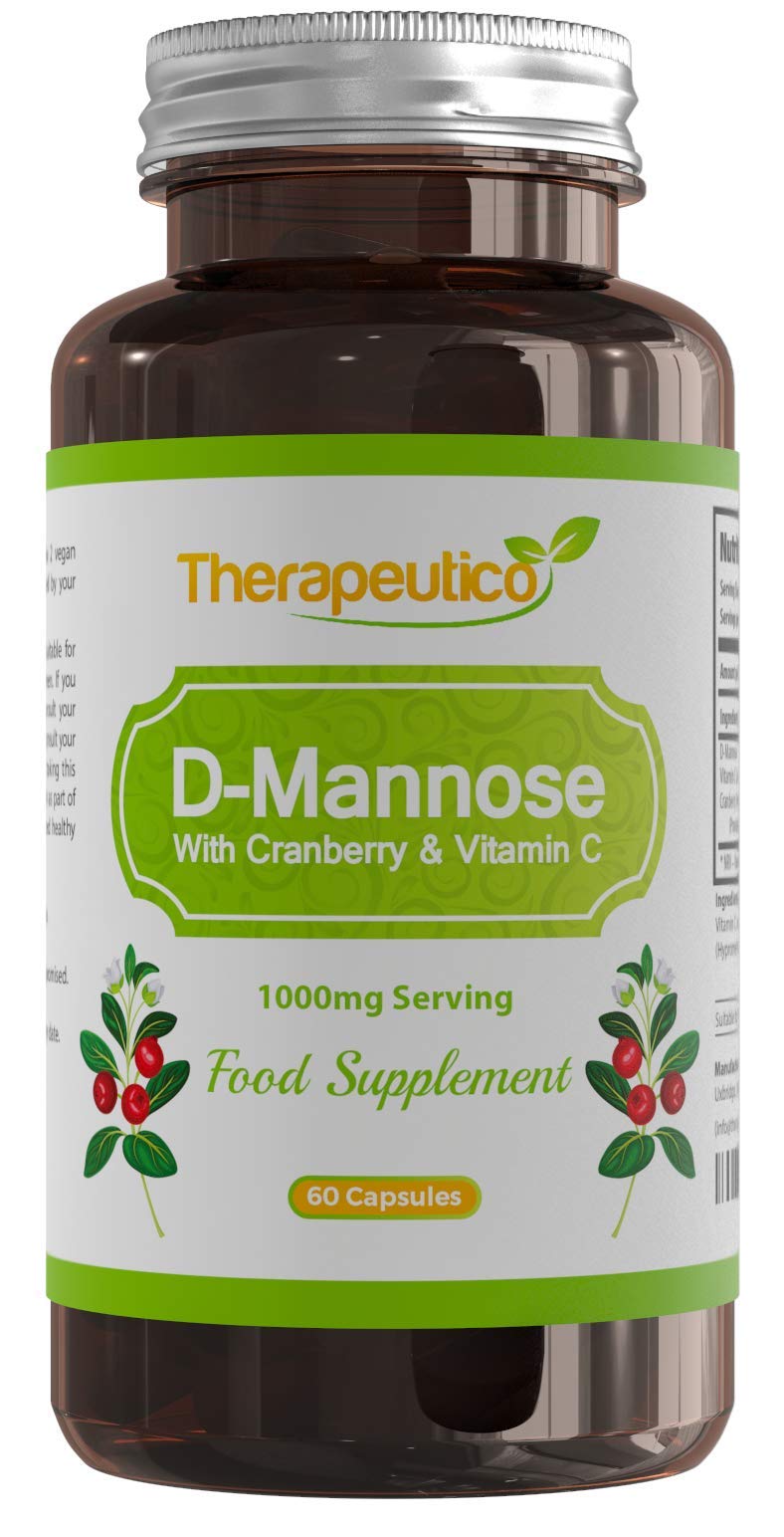 D-Mannose Capsules with Cranberry & Vitamin C | Vegan | 1000mg Serving | No Preservatives, Fillers, Binders | Non-GMO | Made in UK | Split Dose | 36mg Proanthocyanidins
