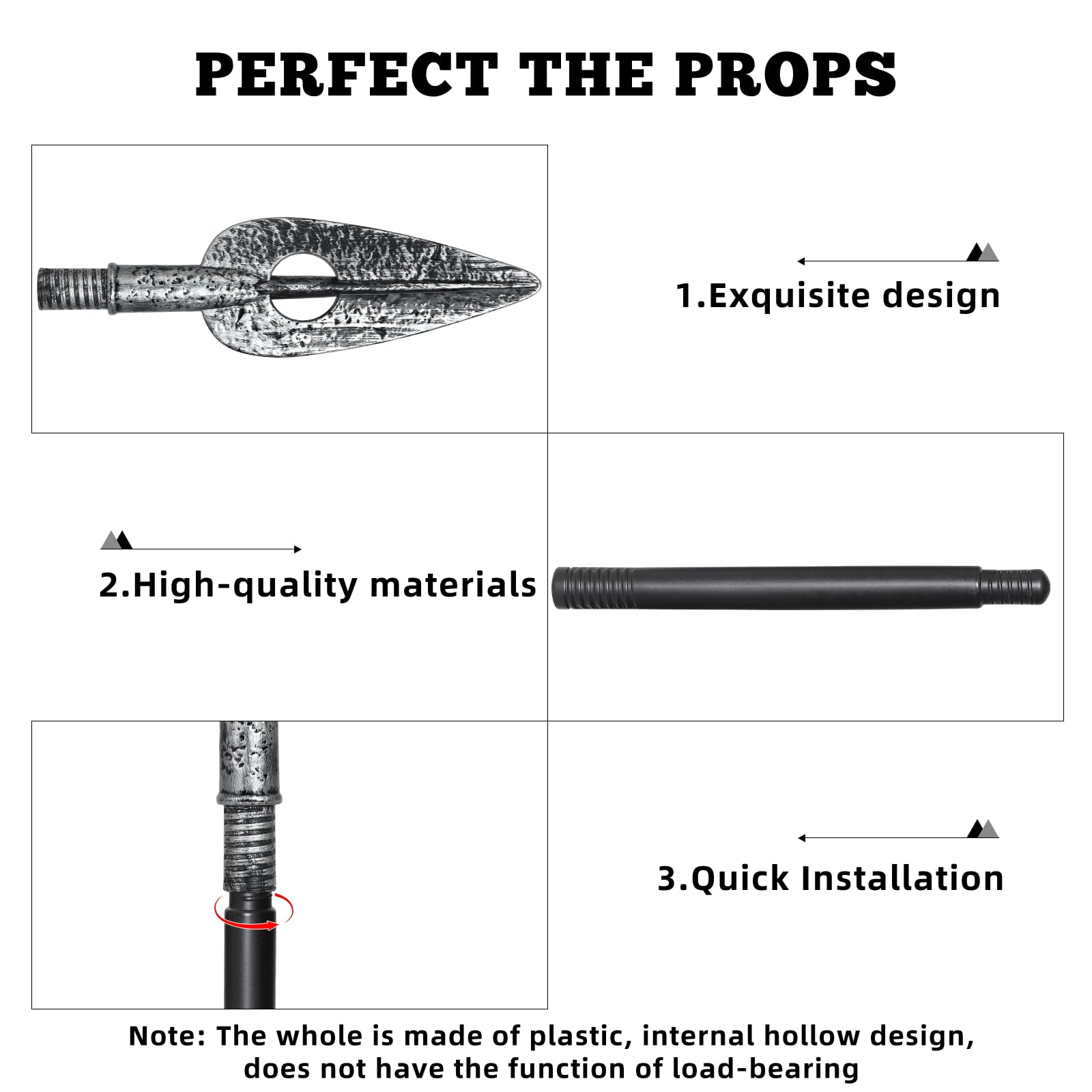 Spartan Spear Halloween Detachable Plastic Spear Prop Roman Weapon Costume for Adults Dress Cosplay (B), Large (59 Inches) - Image 3